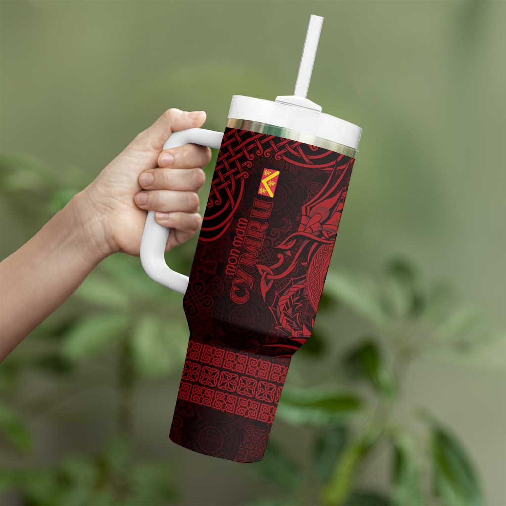 Personalized Anglesey Ynys Mon Tumbler With Handle Red Standing Stone Celtic-inspired - Wonder Print Shop