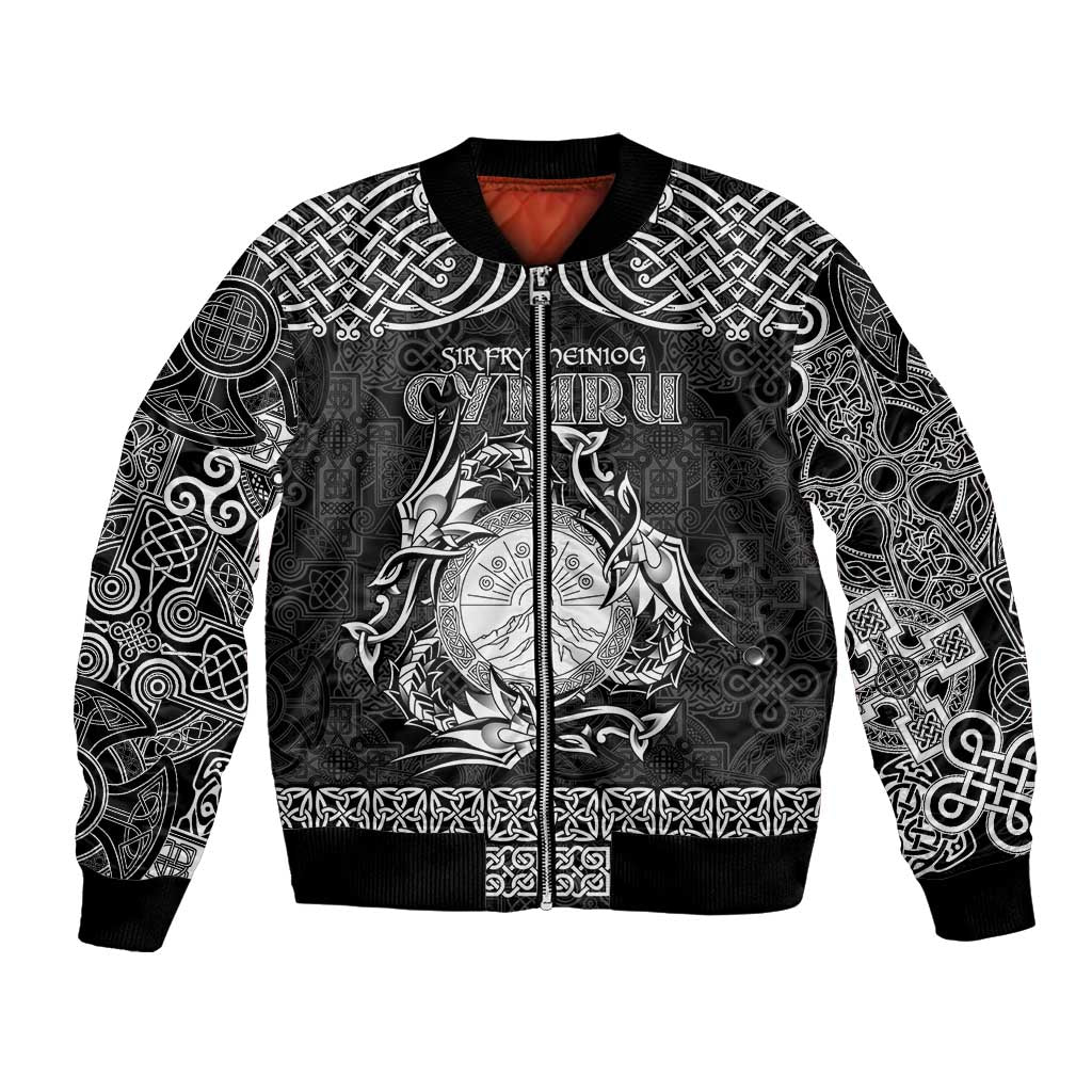 Personalized Brecknockshire Sir Frycheiniog Bomber Jacket Black Brecon Beacons Mountain Celtic-inspired - Wonder Print Shop