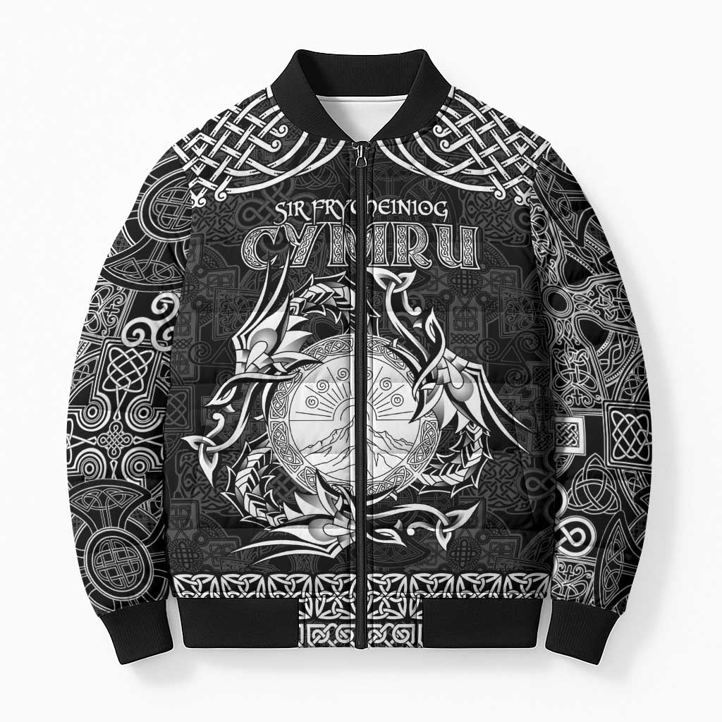 Personalized Brecknockshire Sir Frycheiniog Bomber Puffer Jacket Black Brecon Beacons Mountain Celtic-inspired - Wonder Print Shop