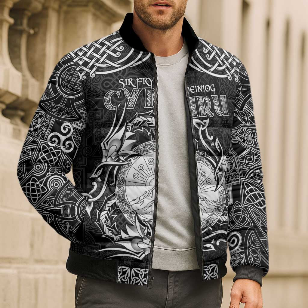 Personalized Brecknockshire Sir Frycheiniog Bomber Puffer Jacket Black Brecon Beacons Mountain Celtic-inspired - Wonder Print Shop