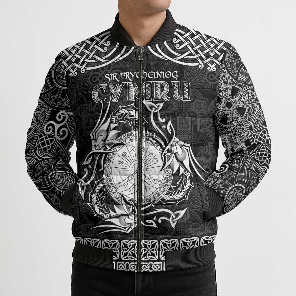 Personalized Brecknockshire Sir Frycheiniog Bomber Puffer Jacket Black Brecon Beacons Mountain Celtic-inspired - Wonder Print Shop