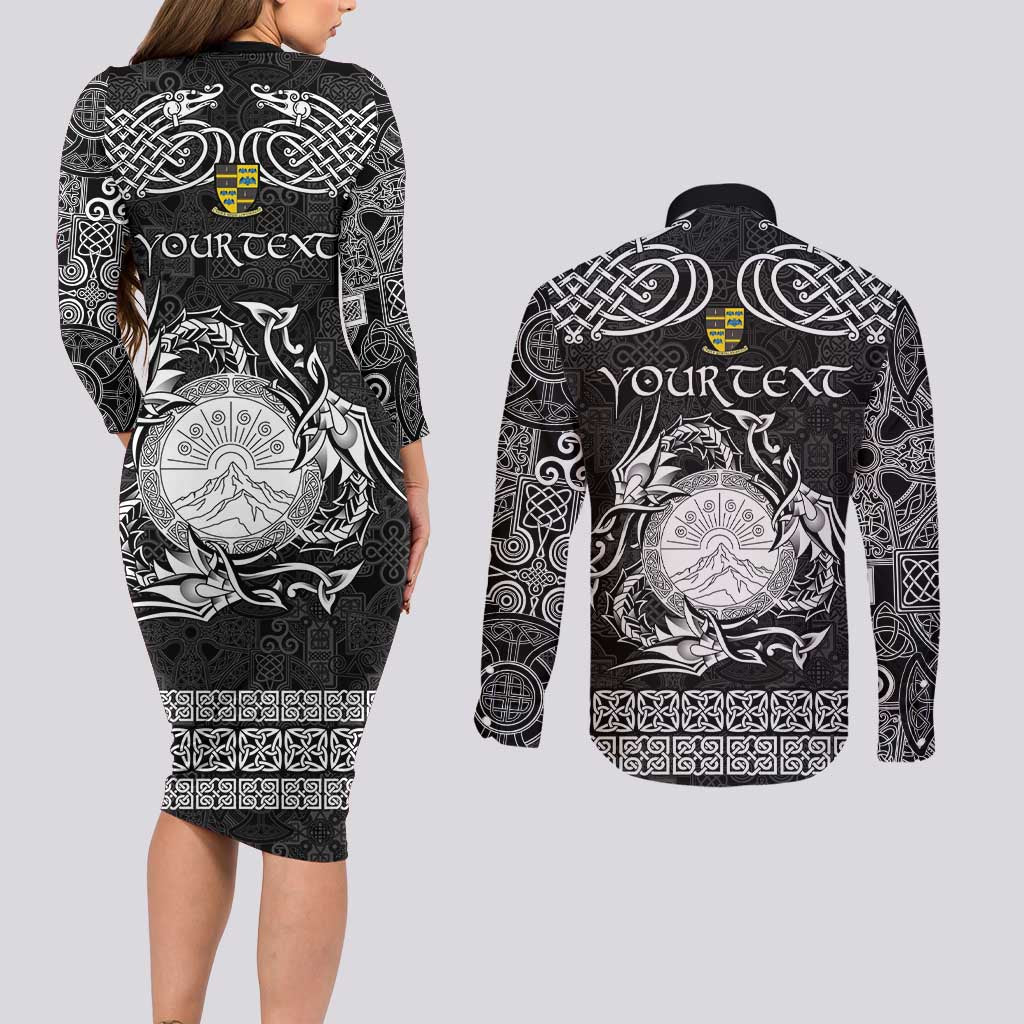 Personalized Brecknockshire Sir Frycheiniog Couples Matching Long Sleeve Bodycon Dress and Long Sleeve Button Shirt Black Brecon Beacons Mountain Celtic-inspired - Wonder Print Shop