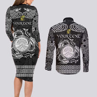 Personalized Brecknockshire Sir Frycheiniog Couples Matching Long Sleeve Bodycon Dress and Long Sleeve Button Shirt Black Brecon Beacons Mountain Celtic-inspired - Wonder Print Shop