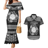 Personalized Brecknockshire Sir Frycheiniog Couples Matching Mermaid Dress and Hawaiian Shirt Black Brecon Beacons Mountain Celtic-inspired - Wonder Print Shop