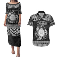 Personalized Brecknockshire Sir Frycheiniog Couples Matching Puletasi and Hawaiian Shirt Black Brecon Beacons Mountain Celtic-inspired - Wonder Print Shop