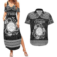 Personalized Brecknockshire Sir Frycheiniog Couples Matching Summer Maxi Dress and Hawaiian Shirt Black Brecon Beacons Mountain Celtic-inspired - Wonder Print Shop
