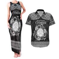 Personalized Brecknockshire Sir Frycheiniog Couples Matching Tank Maxi Dress and Hawaiian Shirt Black Brecon Beacons Mountain Celtic-inspired - Wonder Print Shop