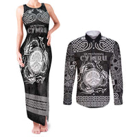 Personalized Brecknockshire Sir Frycheiniog Couples Matching Tank Maxi Dress and Long Sleeve Button Shirt Black Brecon Beacons Mountain Celtic-inspired - Wonder Print Shop