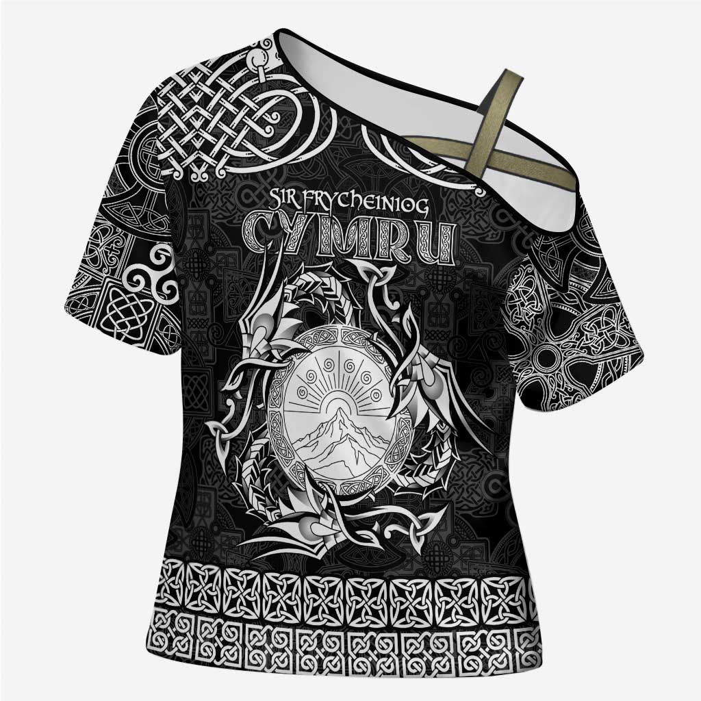Personalized Brecknockshire Sir Frycheiniog Cross Shoulder Shirt Black Brecon Beacons Mountain Celtic-inspired - Wonder Print Shop