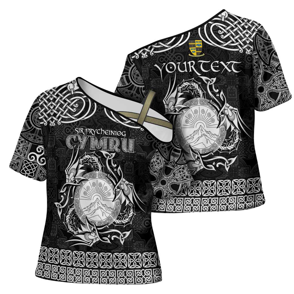 Personalized Brecknockshire Sir Frycheiniog Cross Shoulder Shirt Black Brecon Beacons Mountain Celtic-inspired - Wonder Print Shop