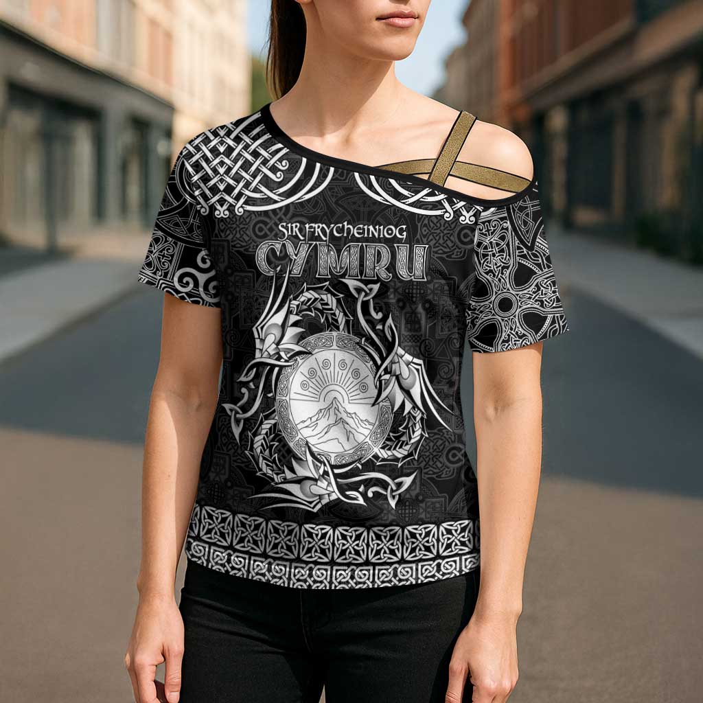 Personalized Brecknockshire Sir Frycheiniog Cross Shoulder Shirt Black Brecon Beacons Mountain Celtic-inspired - Wonder Print Shop