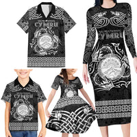 Personalized Brecknockshire Sir Frycheiniog Family Matching Long Sleeve Bodycon Dress and Hawaiian Shirt Black Brecon Beacons Mountain Celtic-inspired - Wonder Print Shop
