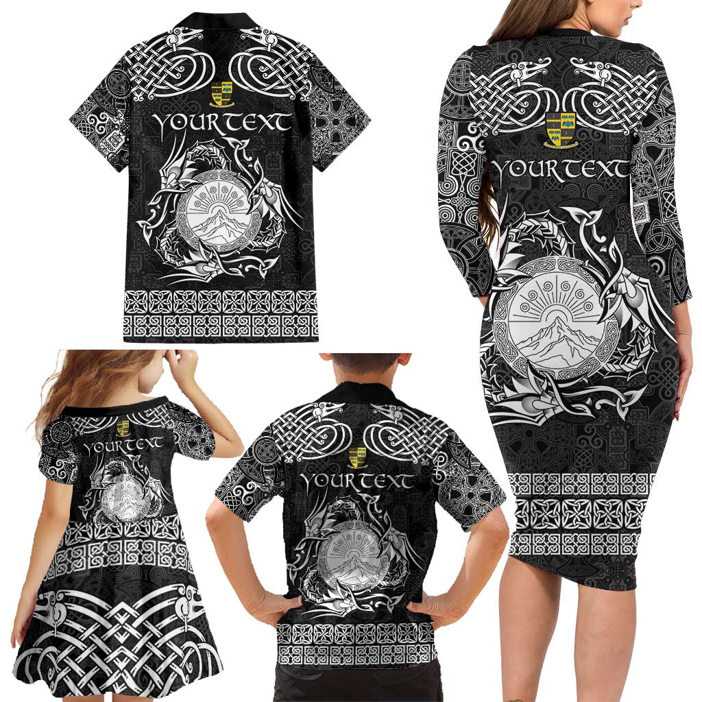 Personalized Brecknockshire Sir Frycheiniog Family Matching Long Sleeve Bodycon Dress and Hawaiian Shirt Black Brecon Beacons Mountain Celtic-inspired - Wonder Print Shop
