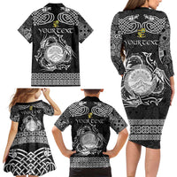 Personalized Brecknockshire Sir Frycheiniog Family Matching Long Sleeve Bodycon Dress and Hawaiian Shirt Black Brecon Beacons Mountain Celtic-inspired - Wonder Print Shop