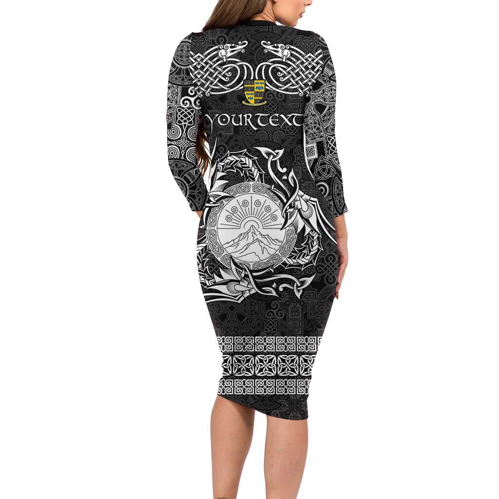 Personalized Brecknockshire Sir Frycheiniog Family Matching Long Sleeve Bodycon Dress and Hawaiian Shirt Black Brecon Beacons Mountain Celtic-inspired - Wonder Print Shop