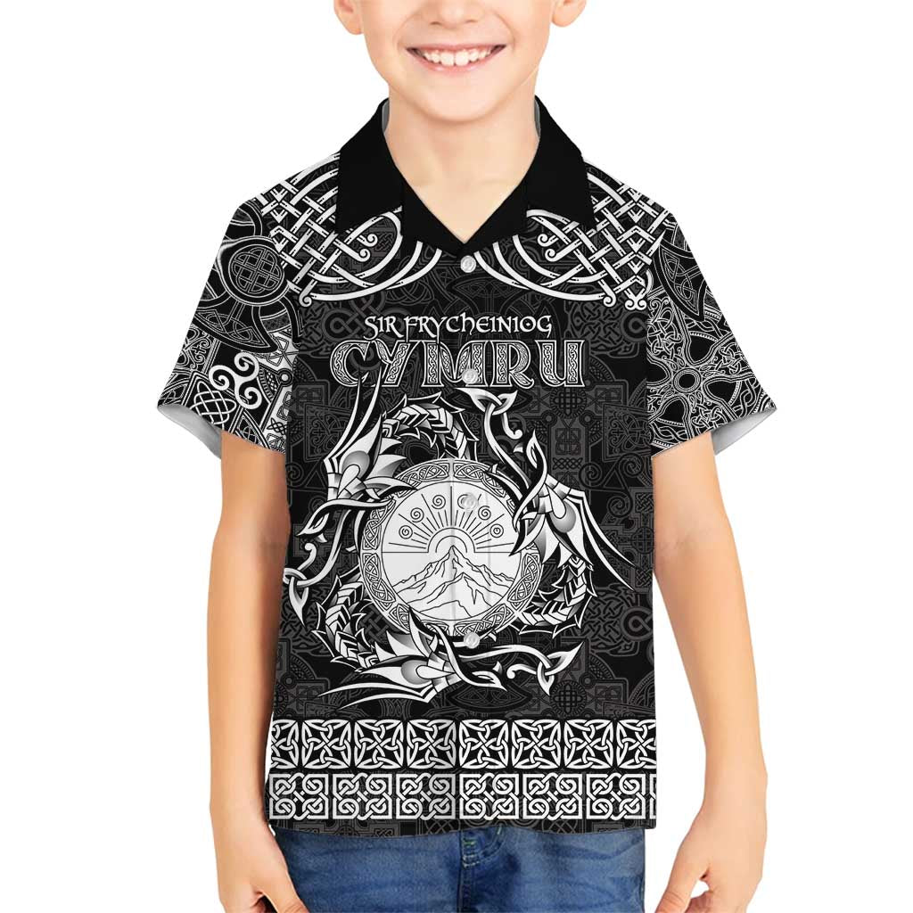 Personalized Brecknockshire Sir Frycheiniog Family Matching Long Sleeve Bodycon Dress and Hawaiian Shirt Black Brecon Beacons Mountain Celtic-inspired - Wonder Print Shop
