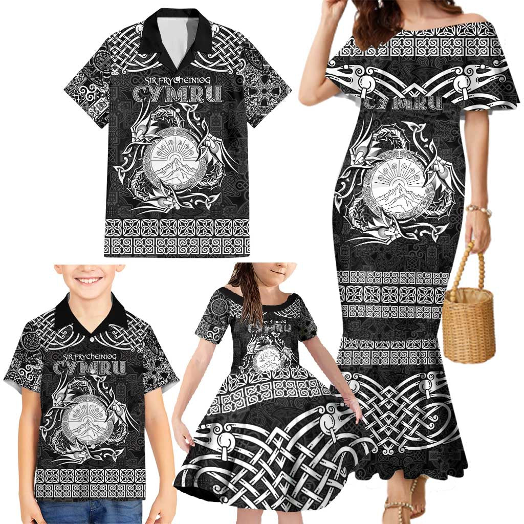 Personalized Brecknockshire Sir Frycheiniog Family Matching Mermaid Dress and Hawaiian Shirt Black Brecon Beacons Mountain Celtic-inspired - Wonder Print Shop