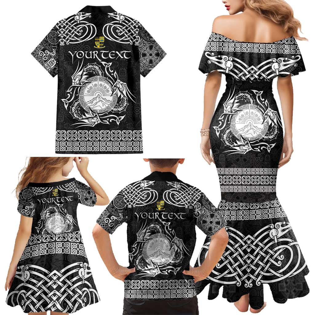 Personalized Brecknockshire Sir Frycheiniog Family Matching Mermaid Dress and Hawaiian Shirt Black Brecon Beacons Mountain Celtic-inspired - Wonder Print Shop