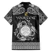 Personalized Brecknockshire Sir Frycheiniog Family Matching Off The Shoulder Long Sleeve Dress and Hawaiian Shirt Black Brecon Beacons Mountain Celtic-inspired - Wonder Print Shop