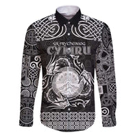 Personalized Brecknockshire Sir Frycheiniog Family Matching Off The Shoulder Long Sleeve Dress and Hawaiian Shirt Black Brecon Beacons Mountain Celtic-inspired - Wonder Print Shop