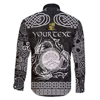 Personalized Brecknockshire Sir Frycheiniog Family Matching Off The Shoulder Long Sleeve Dress and Hawaiian Shirt Black Brecon Beacons Mountain Celtic-inspired - Wonder Print Shop
