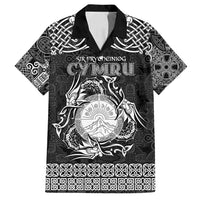 Personalized Brecknockshire Sir Frycheiniog Family Matching Off Shoulder Maxi Dress and Hawaiian Shirt Black Brecon Beacons Mountain Celtic-inspired - Wonder Print Shop