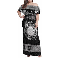Personalized Brecknockshire Sir Frycheiniog Family Matching Off Shoulder Maxi Dress and Hawaiian Shirt Black Brecon Beacons Mountain Celtic-inspired - Wonder Print Shop