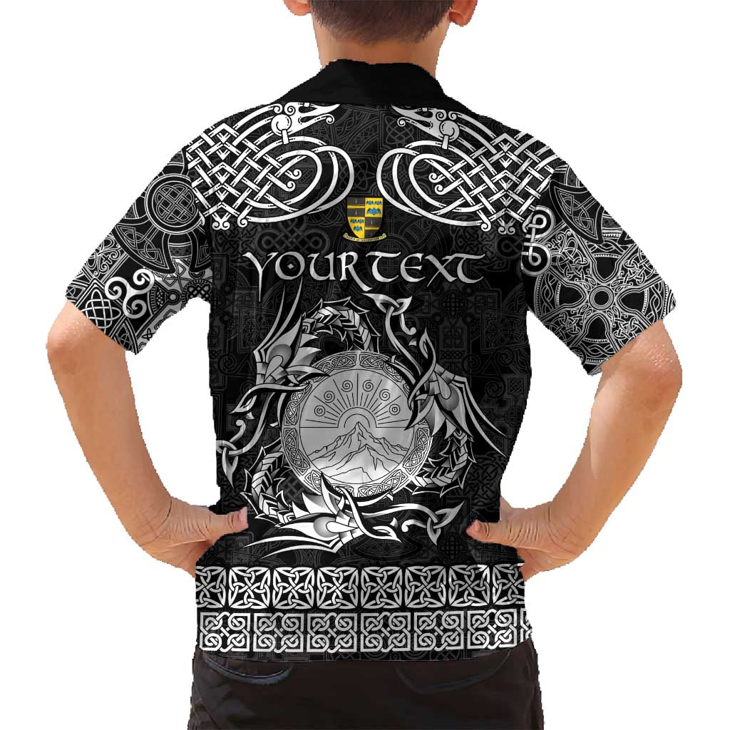 Personalized Brecknockshire Sir Frycheiniog Family Matching Off Shoulder Short Dress and Hawaiian Shirt Black Brecon Beacons Mountain Celtic-inspired - Wonder Print Shop