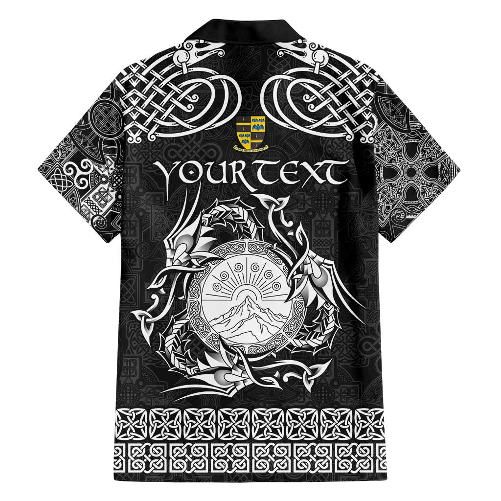 Personalized Brecknockshire Sir Frycheiniog Family Matching Off Shoulder Short Dress and Hawaiian Shirt Black Brecon Beacons Mountain Celtic-inspired - Wonder Print Shop