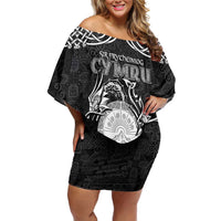 Personalized Brecknockshire Sir Frycheiniog Family Matching Off Shoulder Short Dress and Hawaiian Shirt Black Brecon Beacons Mountain Celtic-inspired - Wonder Print Shop