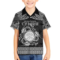 Personalized Brecknockshire Sir Frycheiniog Family Matching Off Shoulder Short Dress and Hawaiian Shirt Black Brecon Beacons Mountain Celtic-inspired - Wonder Print Shop