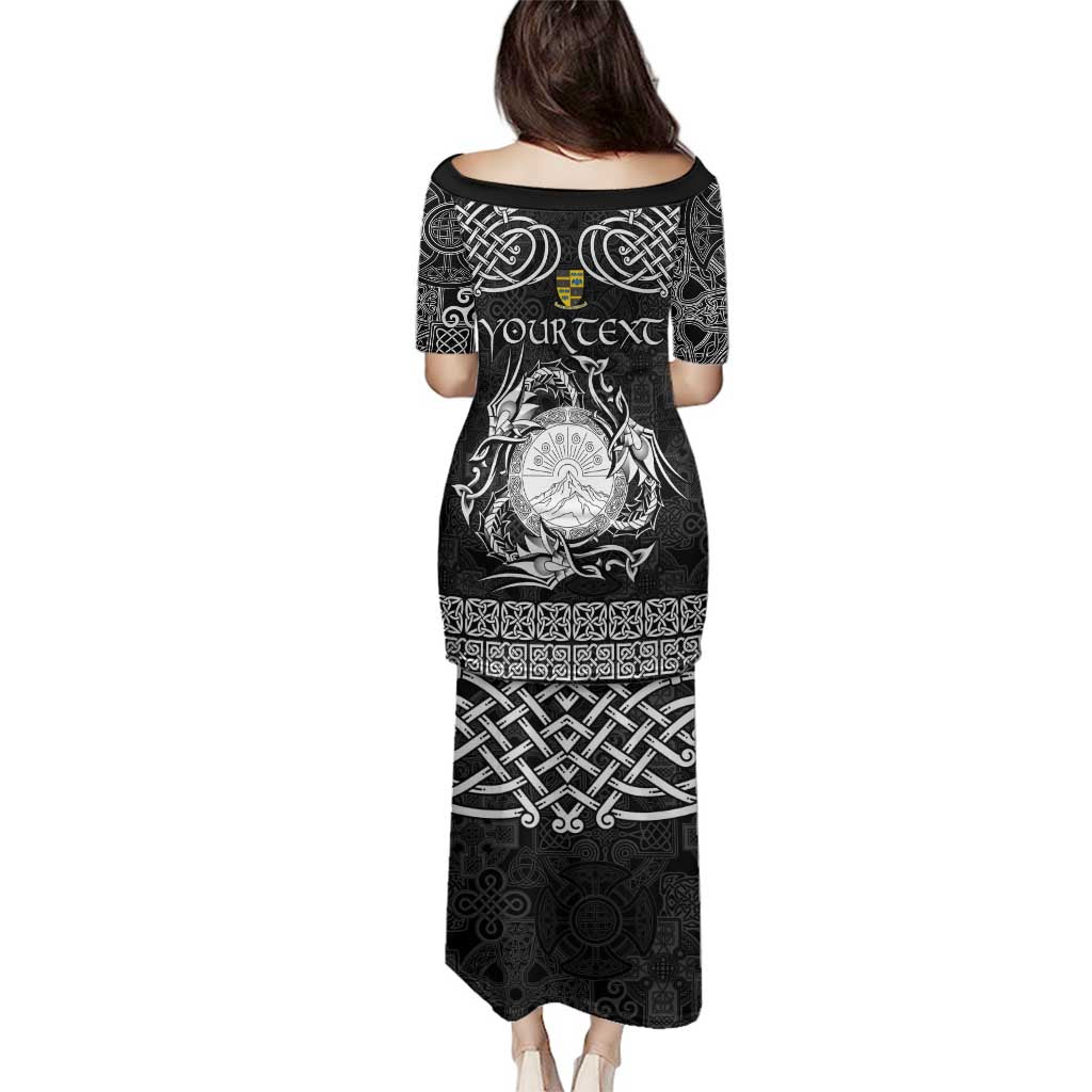 Personalized Brecknockshire Sir Frycheiniog Family Matching Puletasi and Hawaiian Shirt Black Brecon Beacons Mountain Celtic-inspired - Wonder Print Shop