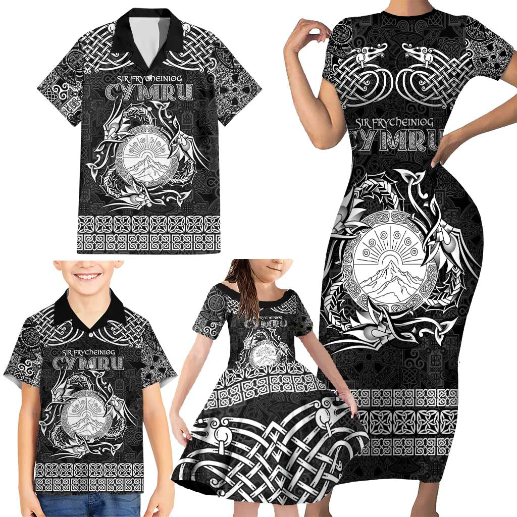 Personalized Brecknockshire Sir Frycheiniog Family Matching Short Sleeve Bodycon Dress and Hawaiian Shirt Black Brecon Beacons Mountain Celtic-inspired - Wonder Print Shop