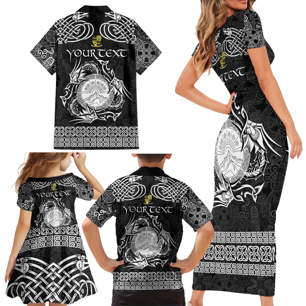 Personalized Brecknockshire Sir Frycheiniog Family Matching Short Sleeve Bodycon Dress and Hawaiian Shirt Black Brecon Beacons Mountain Celtic-inspired - Wonder Print Shop