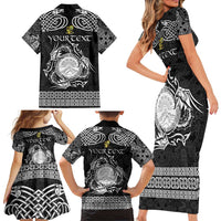 Personalized Brecknockshire Sir Frycheiniog Family Matching Short Sleeve Bodycon Dress and Hawaiian Shirt Black Brecon Beacons Mountain Celtic-inspired - Wonder Print Shop
