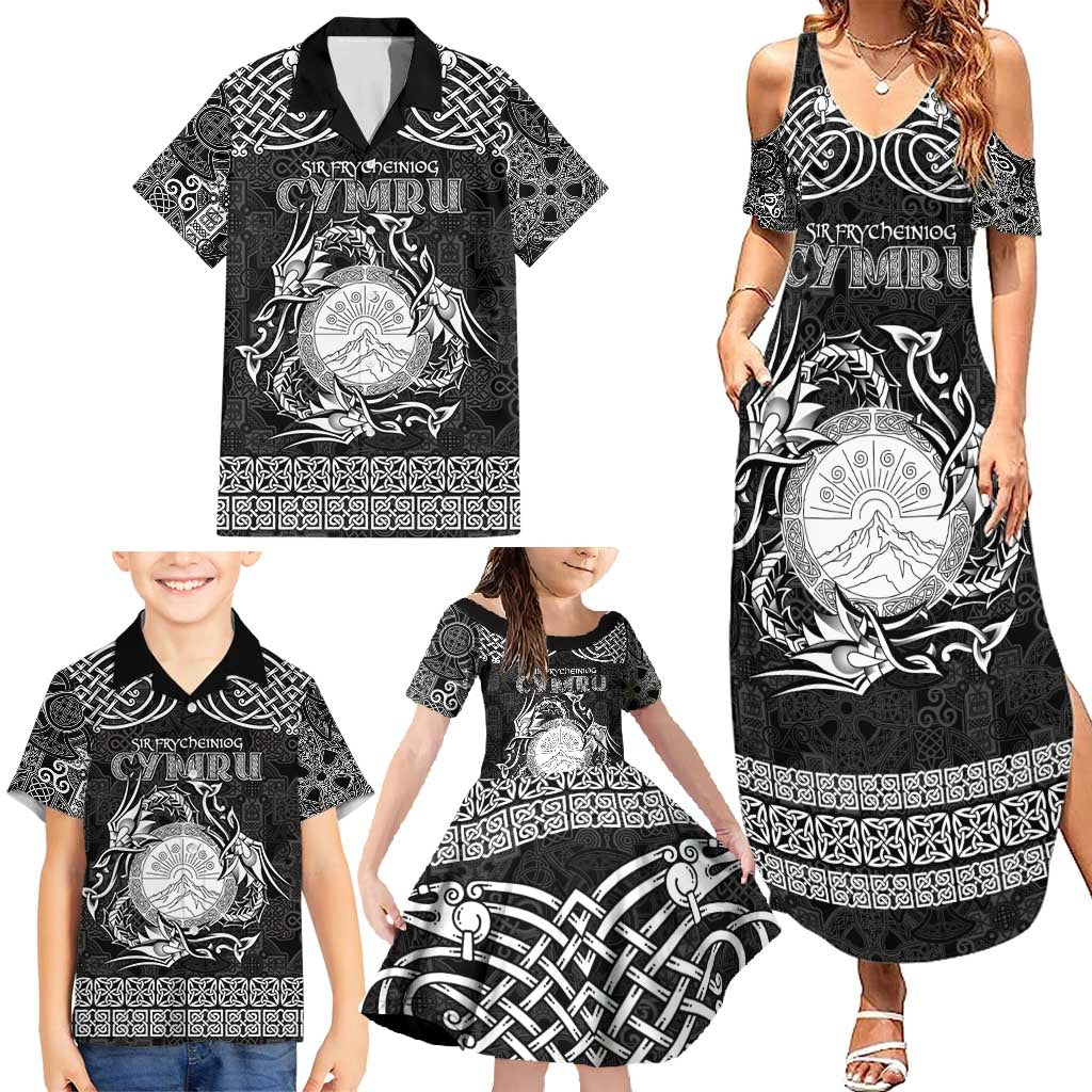 Personalized Brecknockshire Sir Frycheiniog Family Matching Summer Maxi Dress and Hawaiian Shirt Black Brecon Beacons Mountain Celtic-inspired - Wonder Print Shop