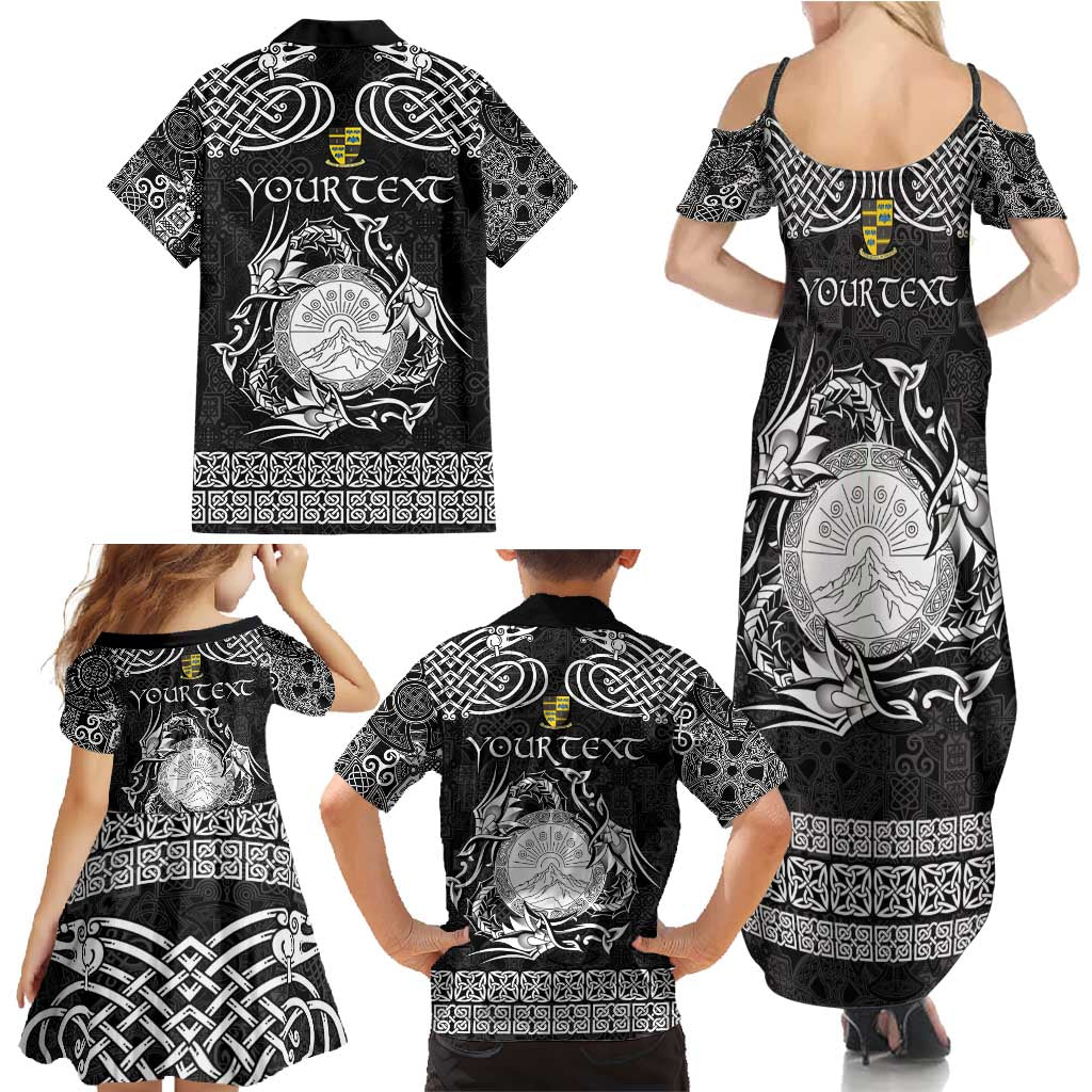 Personalized Brecknockshire Sir Frycheiniog Family Matching Summer Maxi Dress and Hawaiian Shirt Black Brecon Beacons Mountain Celtic-inspired - Wonder Print Shop
