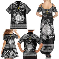 Personalized Brecknockshire Sir Frycheiniog Family Matching Summer Maxi Dress and Hawaiian Shirt Black Brecon Beacons Mountain Celtic-inspired - Wonder Print Shop