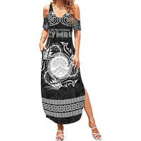 Personalized Brecknockshire Sir Frycheiniog Family Matching Summer Maxi Dress and Hawaiian Shirt Black Brecon Beacons Mountain Celtic-inspired - Wonder Print Shop