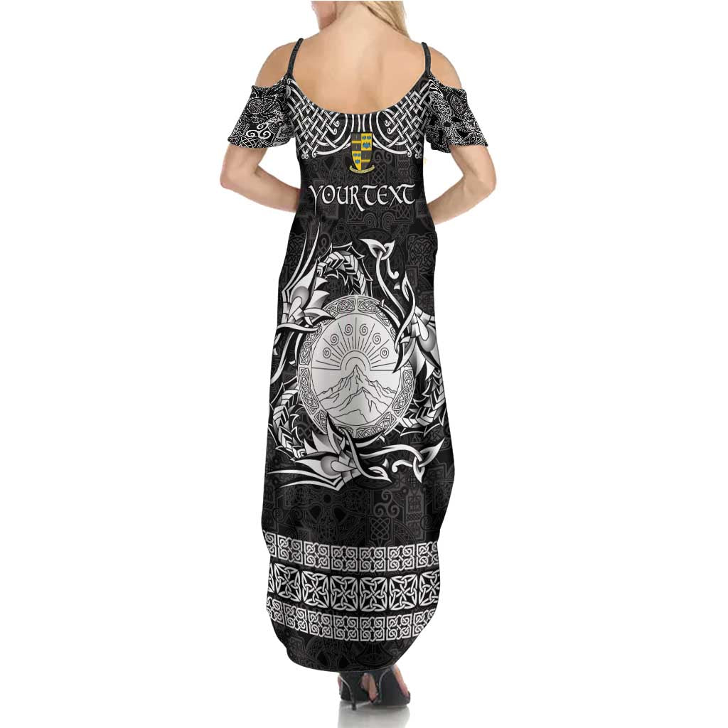 Personalized Brecknockshire Sir Frycheiniog Family Matching Summer Maxi Dress and Hawaiian Shirt Black Brecon Beacons Mountain Celtic-inspired - Wonder Print Shop
