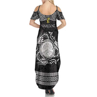 Personalized Brecknockshire Sir Frycheiniog Family Matching Summer Maxi Dress and Hawaiian Shirt Black Brecon Beacons Mountain Celtic-inspired - Wonder Print Shop