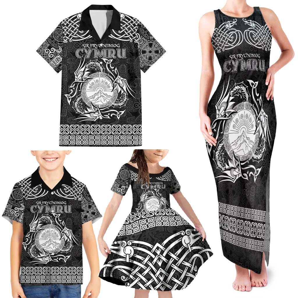 Personalized Brecknockshire Sir Frycheiniog Family Matching Tank Maxi Dress and Hawaiian Shirt Black Brecon Beacons Mountain Celtic-inspired - Wonder Print Shop