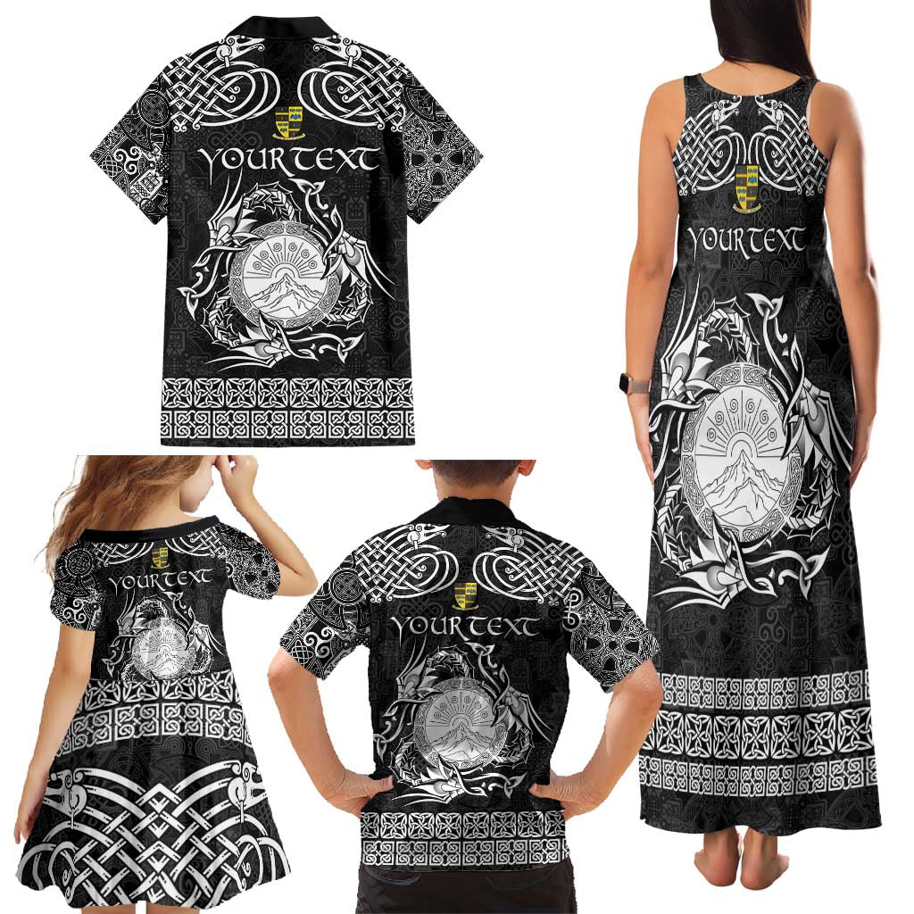 Personalized Brecknockshire Sir Frycheiniog Family Matching Tank Maxi Dress and Hawaiian Shirt Black Brecon Beacons Mountain Celtic-inspired - Wonder Print Shop