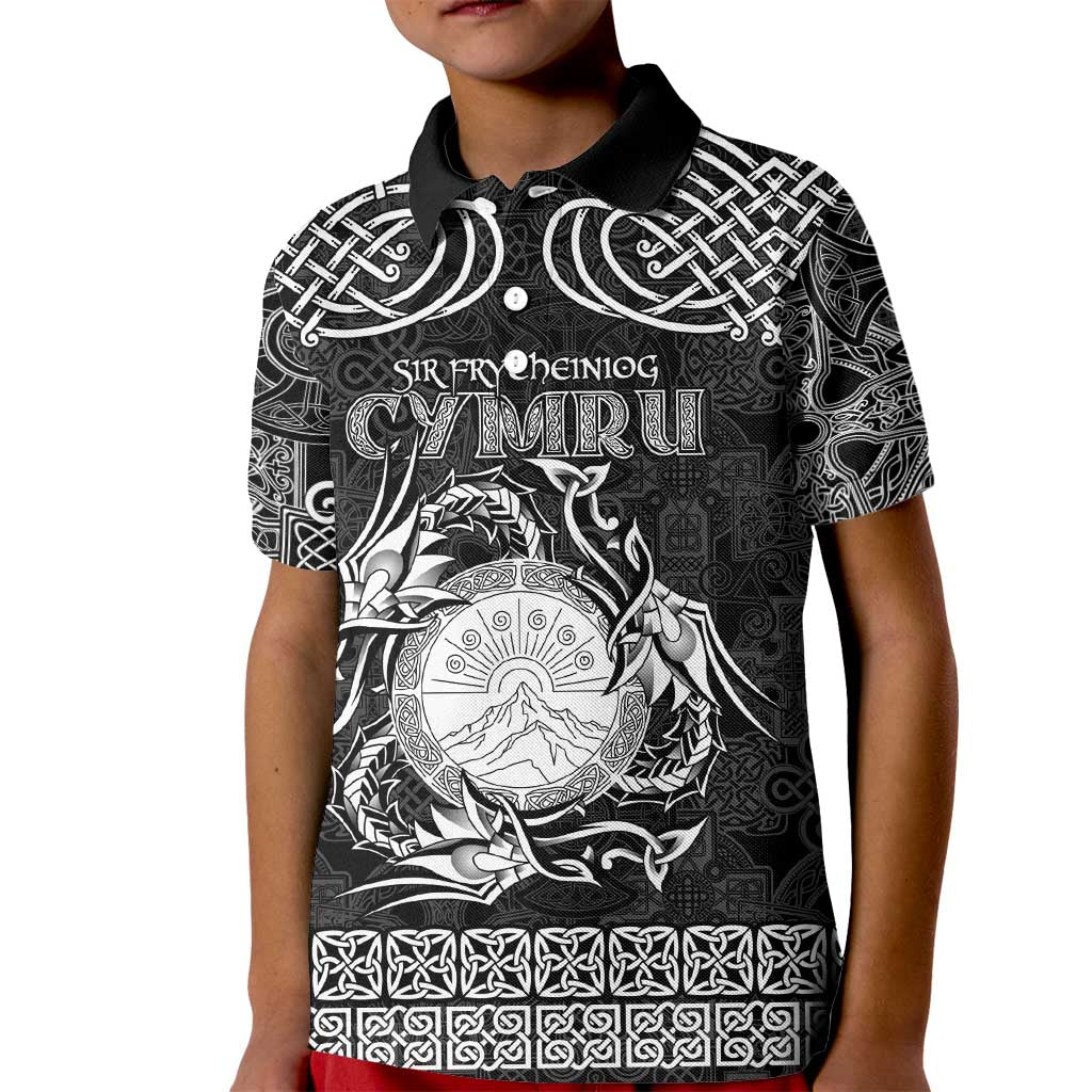 Personalized Brecknockshire Sir Frycheiniog Kid Polo Shirt Black Brecon Beacons Mountain Celtic-inspired - Wonder Print Shop