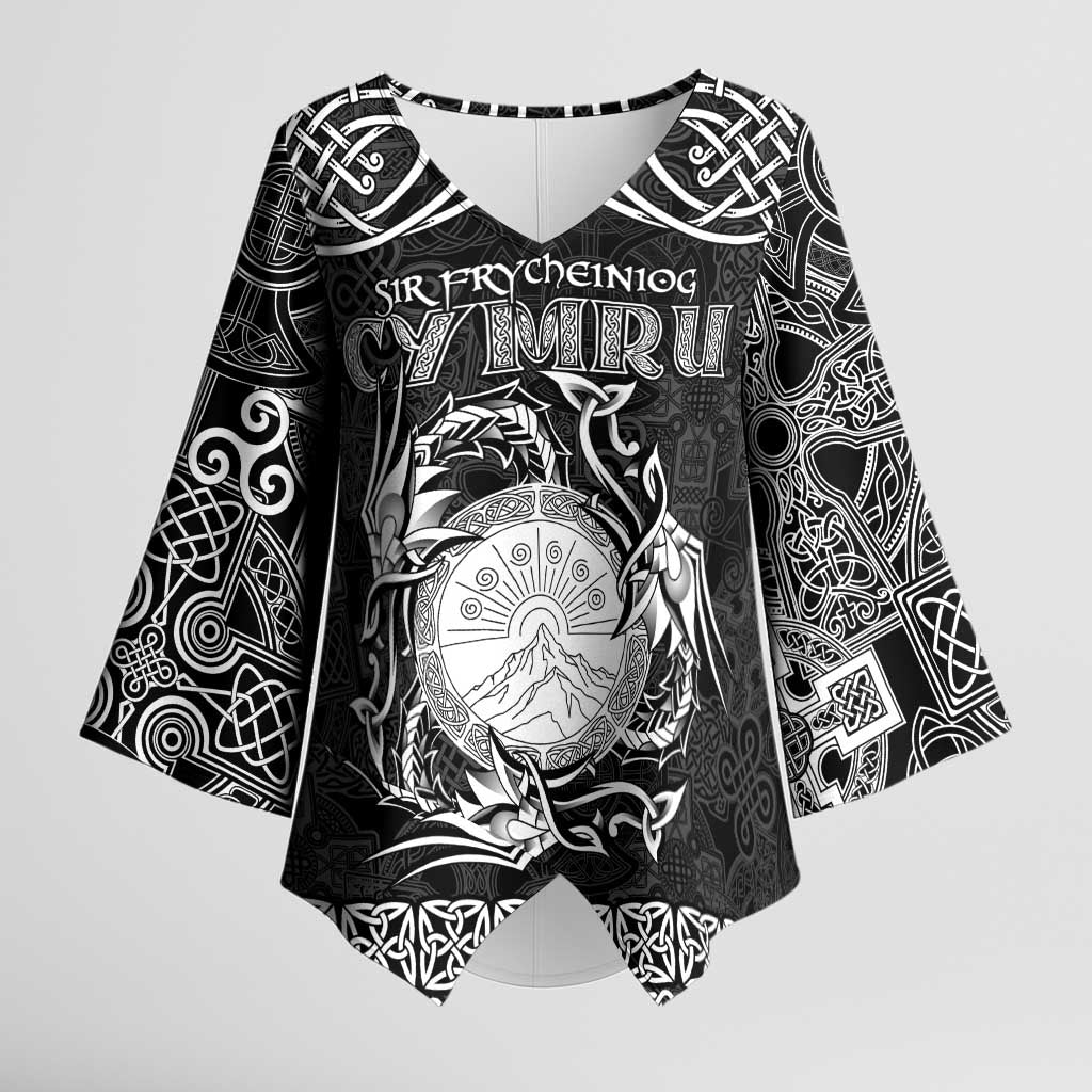 Personalized Brecknockshire Sir Frycheiniog Kimono Sleeve Blouse Black Brecon Beacons Mountain Celtic-inspired - Wonder Print Shop
