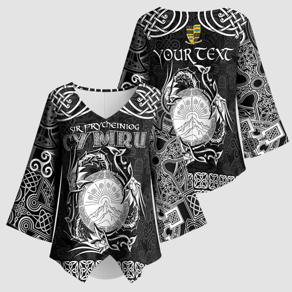 Personalized Brecknockshire Sir Frycheiniog Kimono Sleeve Blouse Black Brecon Beacons Mountain Celtic-inspired - Wonder Print Shop