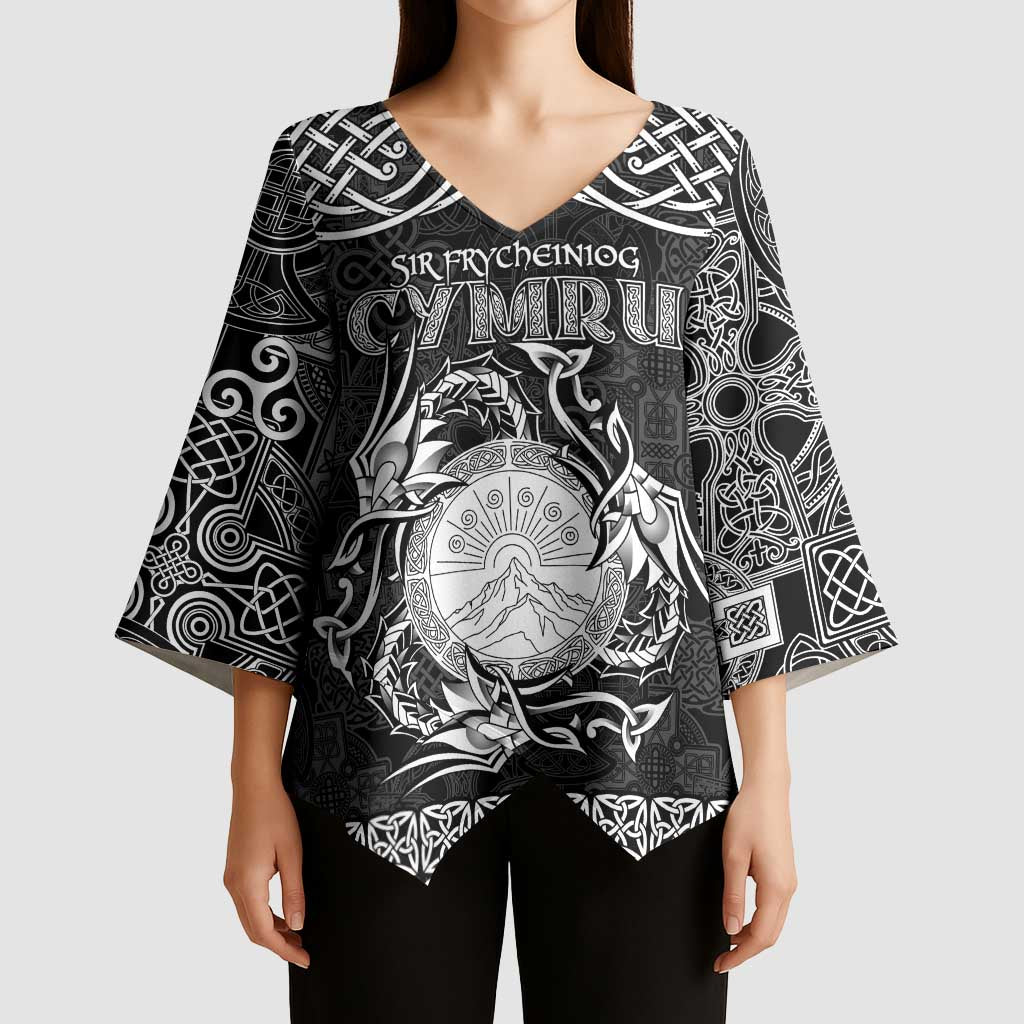 Personalized Brecknockshire Sir Frycheiniog Kimono Sleeve Blouse Black Brecon Beacons Mountain Celtic-inspired - Wonder Print Shop