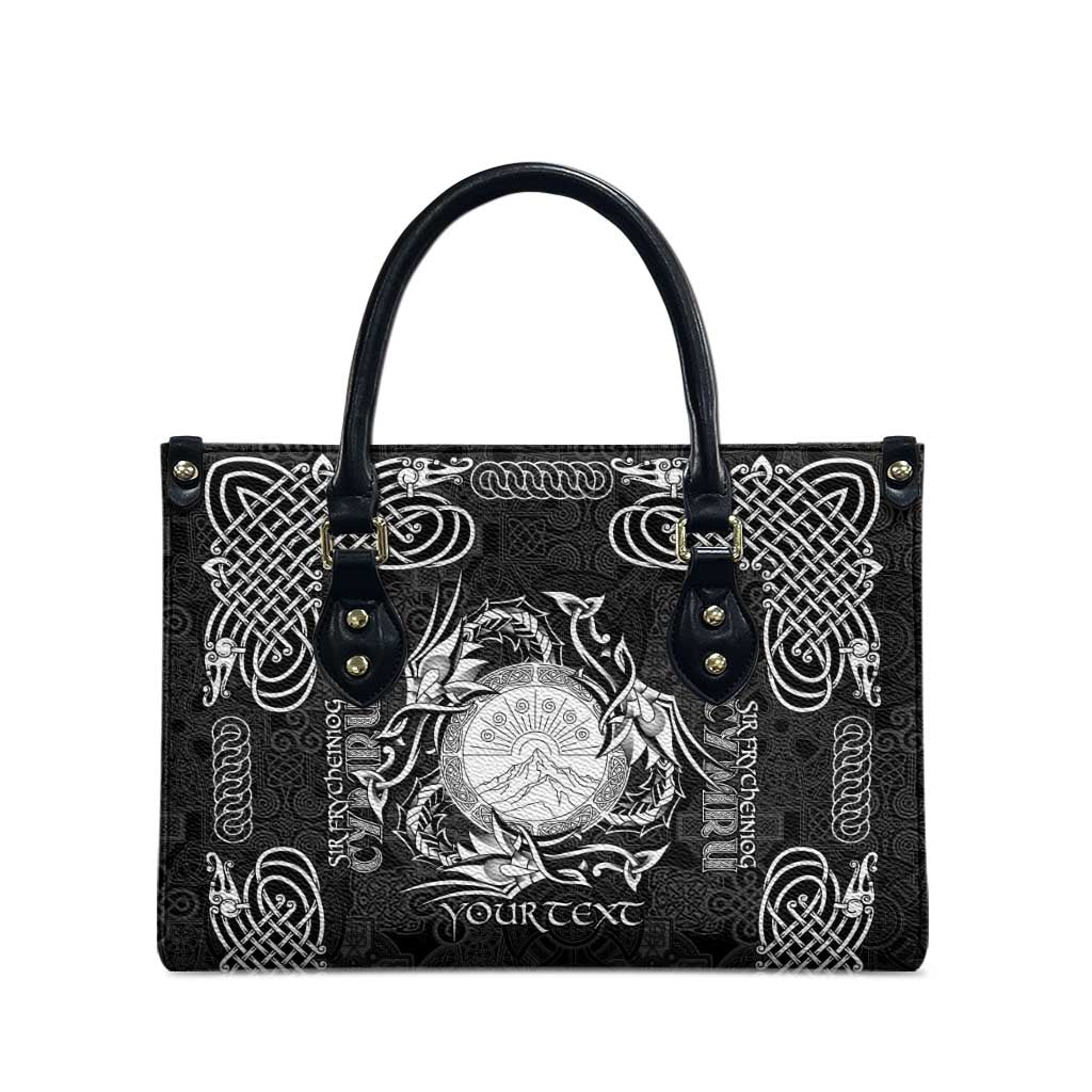 Personalized Brecknockshire Sir Frycheiniog Leather Bag Black Brecon Beacons Mountain Celtic-inspired - Wonder Print Shop