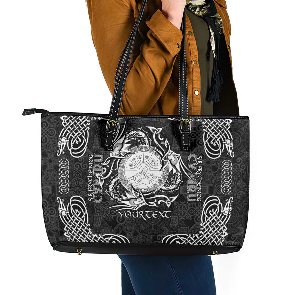 Personalized Brecknockshire Sir Frycheiniog Leather Tote Bag Black Brecon Beacons Mountain Celtic-inspired - Wonder Print Shop