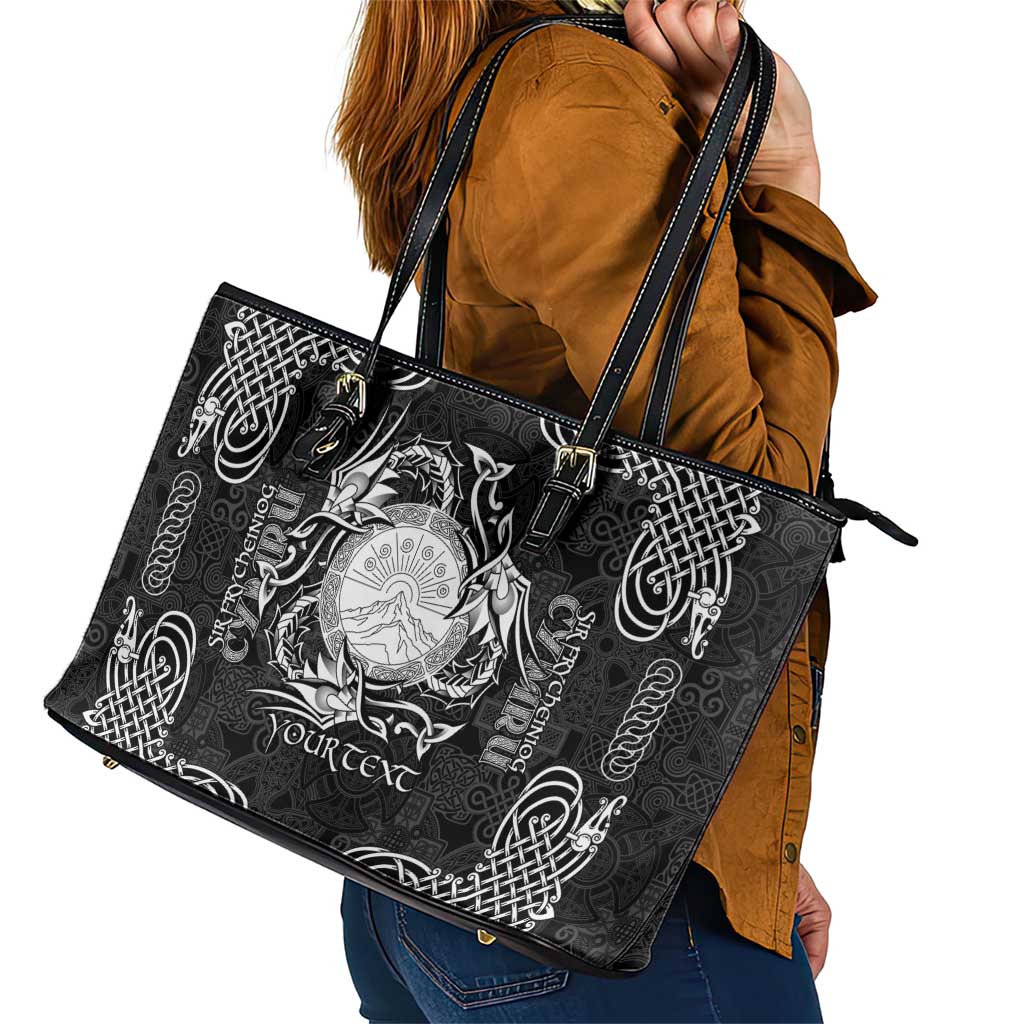 Personalized Brecknockshire Sir Frycheiniog Leather Tote Bag Black Brecon Beacons Mountain Celtic-inspired - Wonder Print Shop